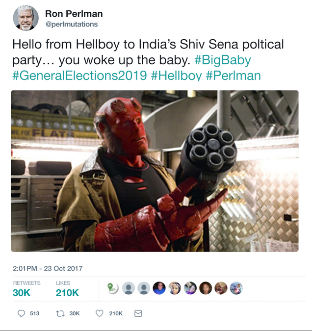 Illustration for article titled Shameful: The Prime Minister Of India Changed His Twitter Account To Look Identical To Ron Perlman’s Just To Get More ‘Hellboy’ Fans Following Him